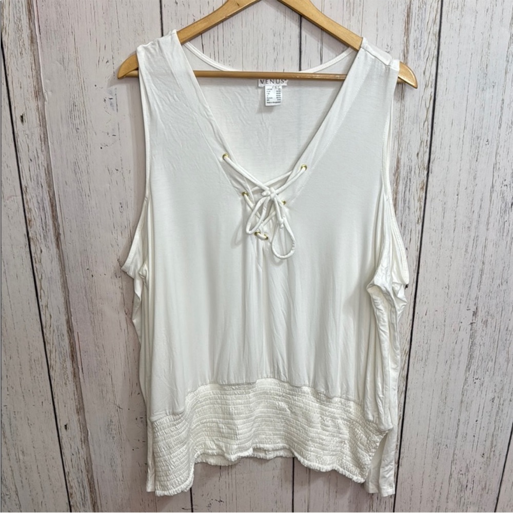 VENUS Cream Sleeveless Tie Front Tank Top